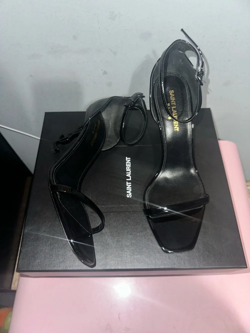 Saint Laurent Black Patent Leather Ankle-Strap Sandals - Picture 3 of 10
